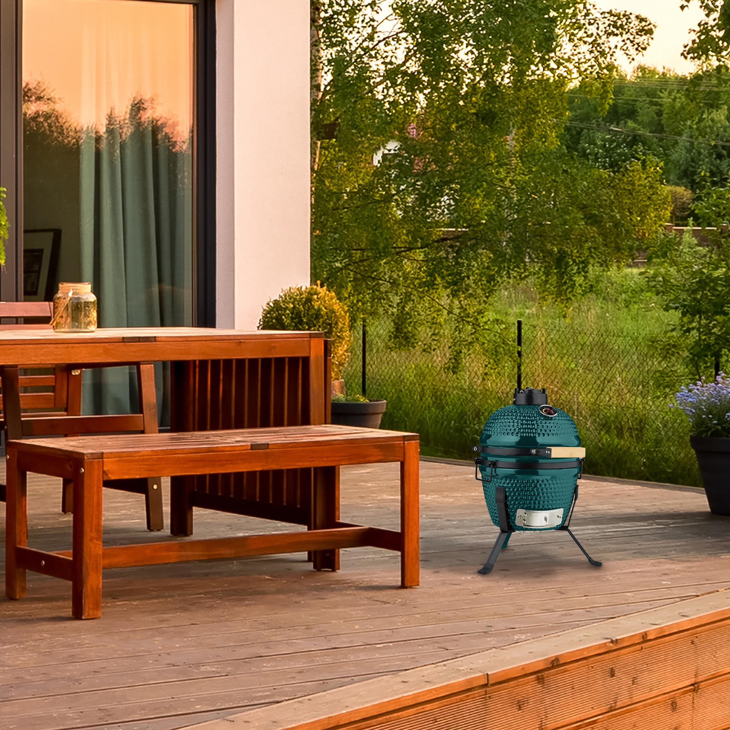 Relaxdays Barbecue a Carbonella Stile Kamado, Griglia Ø 26 cm in Ceramica, BBQ Carbone da Esterno