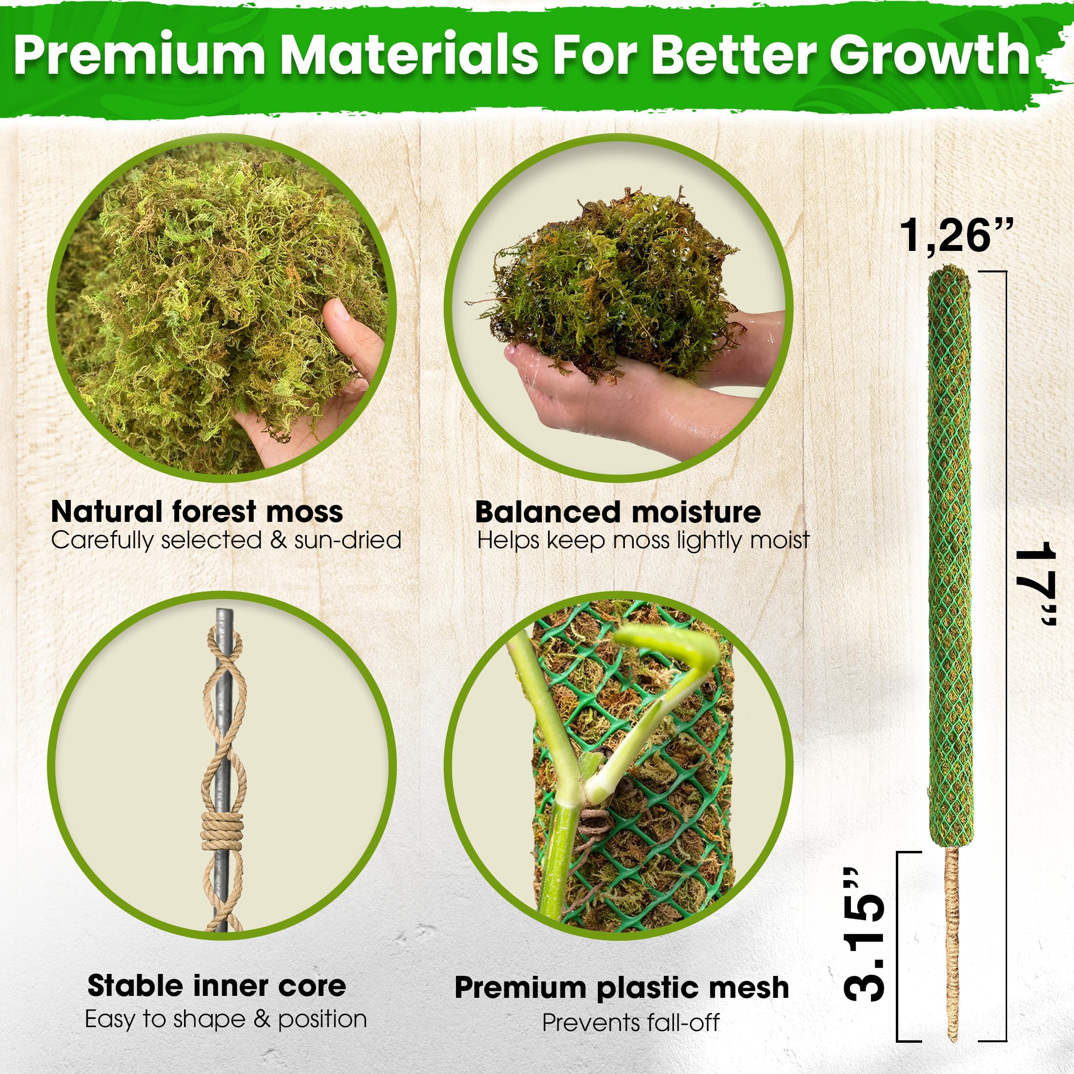 Amazon.com : DUSPRO 2 Pack 17'' Mesh Moss Pole for Climbing Plants