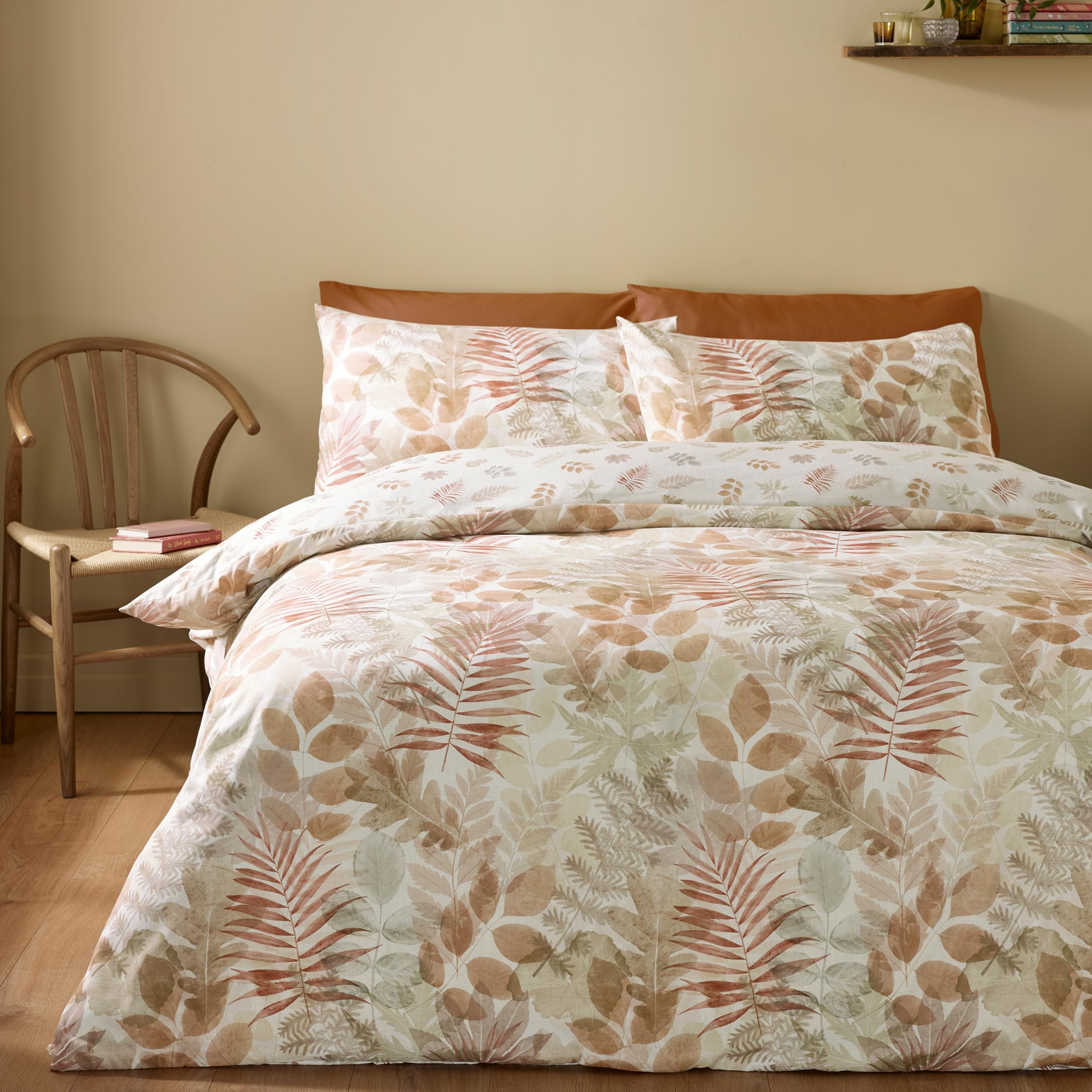 Catherine Lansfield Natural Autumn Leaves So Soft Reversible Double Duvet Cover Set With Pillowcases