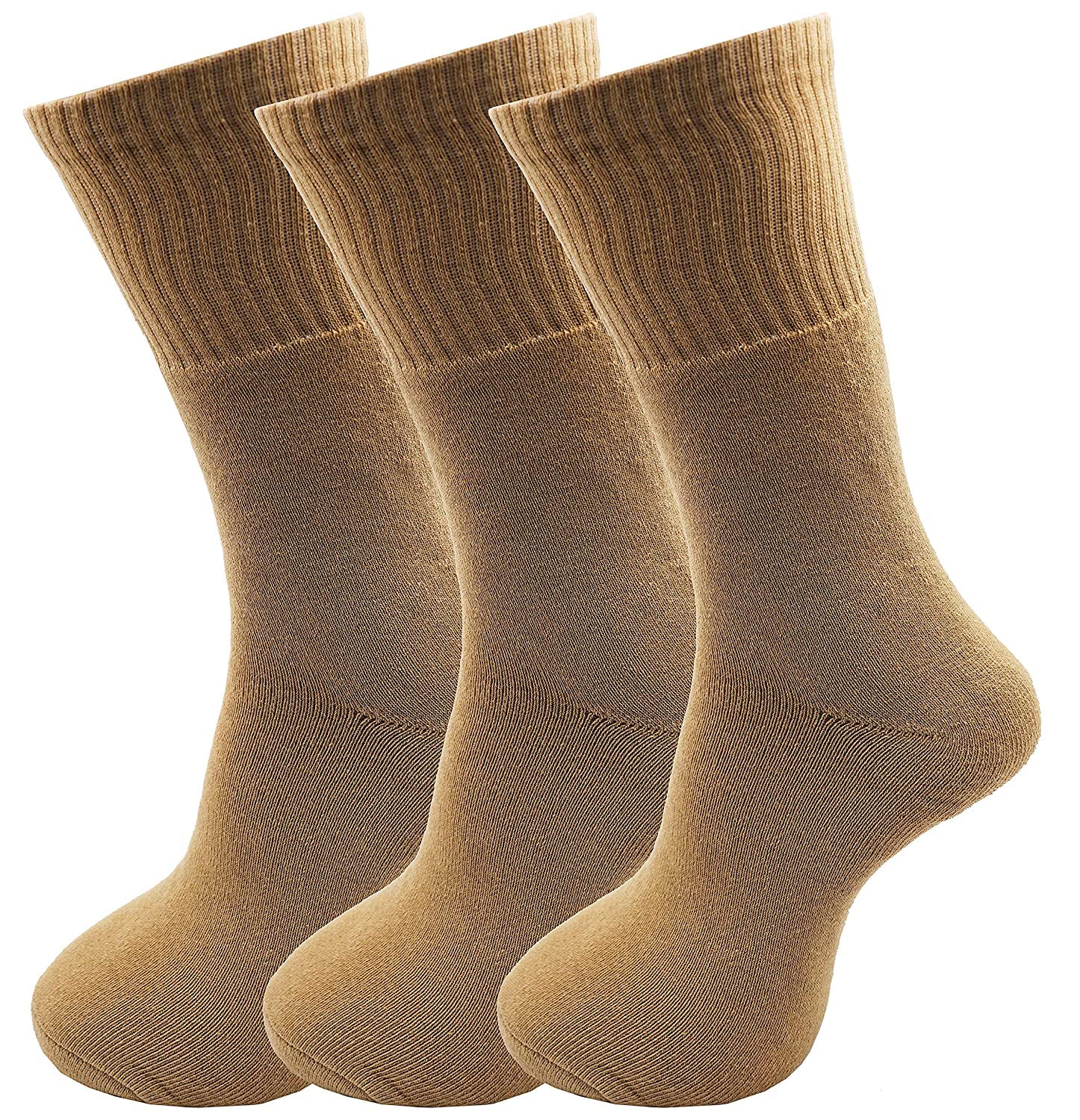 Men's Mid Calf Length Solid Cotton Socks (Pack of 3 Pairs) - Free Size | Thick Terry Towel Socks Khaki-image-10