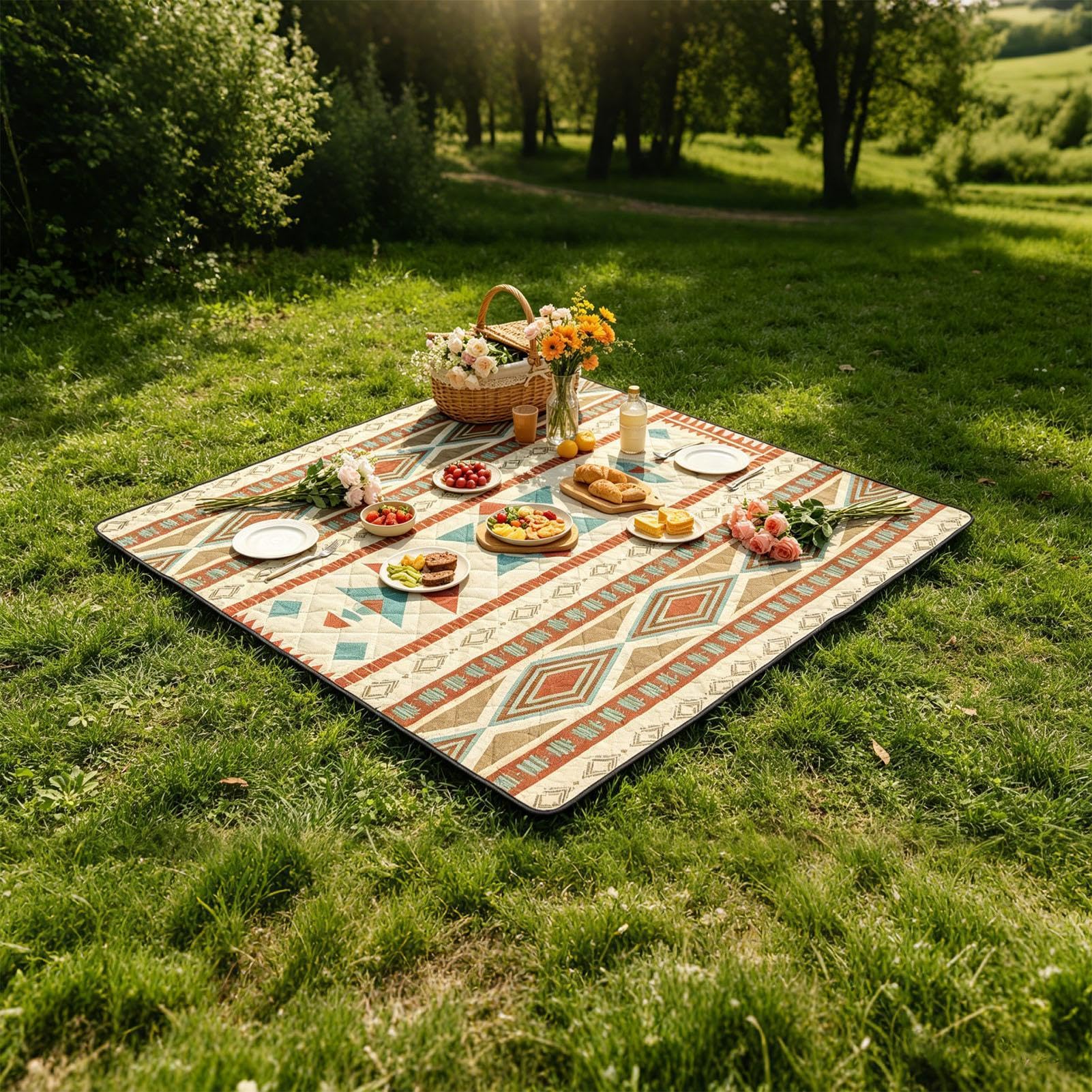 Generisch piknikowy do użytku na zewnątrz – 200 x 200 cm, wodoszczelny, nadaje się do prania, mata kempingowa, dla kobiet, mężczyzn, rodzin, na lato, kemping, festiwal muzyczny, park, koncert