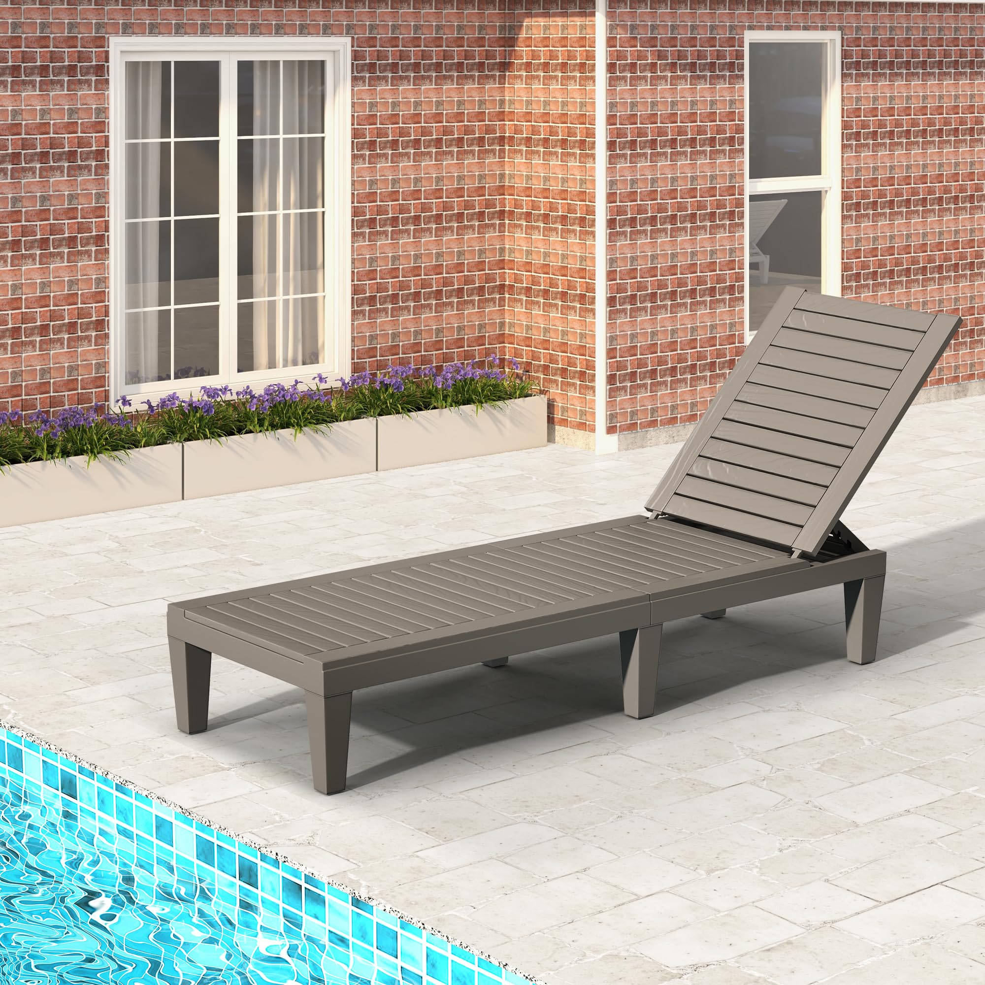 YITAHOME Tumbona de Jardín, 200 kg de Capacidad Tumbona Reclinable Exterior con Respaldo Ajustable, Tumbona Plegable, Impermeable y Resistente a la Intemperie para Patio/Piscina/Playa, Khaki