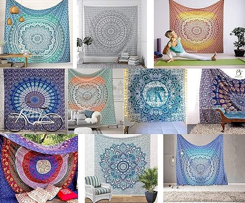 Aakriti Gallery Tapiz de mandala de algodón para colgar en la pared colcha bohemia manta bohemia tapices para sala de estar decoración del hogar