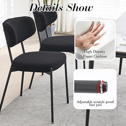 Miniatura 4 de KCC Boucle - Juego de 4 sillas de comedor, modernas sillas de cocina tapizadas de mediados de siglo, sillas de comedor de sherpa con patas de metal