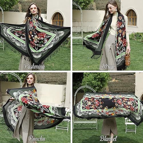 Miniatura 229 de DANA XU Manta de pashmina extragrande 100% de lana merina, bufanda de viaje, bufanda de cachemira para mujer, otoño e invierno, chal de gran