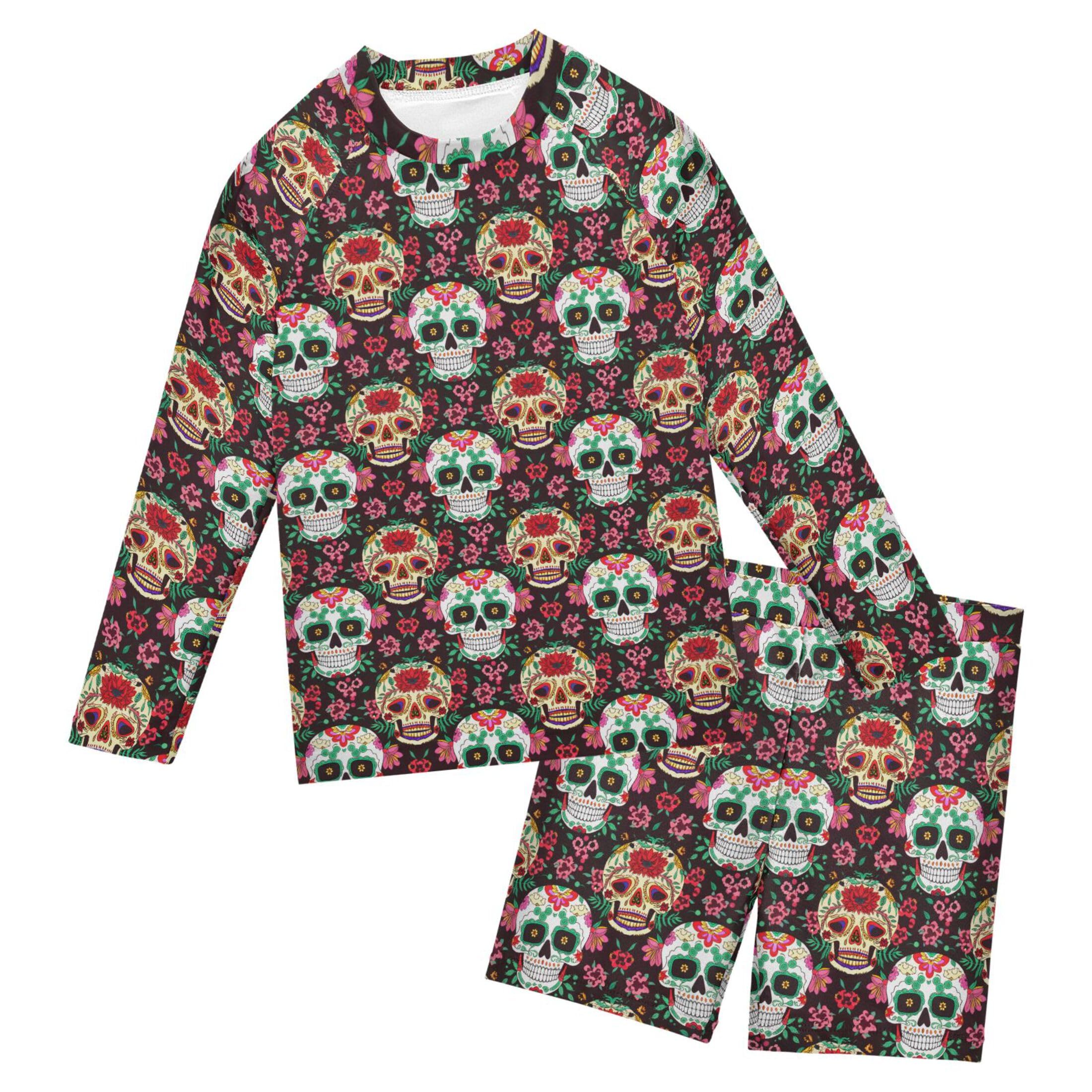 Skull Flower Baby Boys' Toddler Long Sleeved Rashguard Swim Bathing Suit Set B0404437