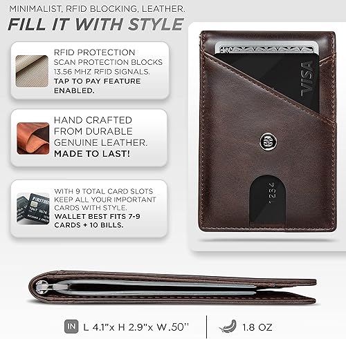 Miniatura 3 de Suavell Leather Mens Wallet. Minimalist Wallet Credit Card Holder with Money Clip and RFID Wallet Protection. Slim Wallets Men Gifts