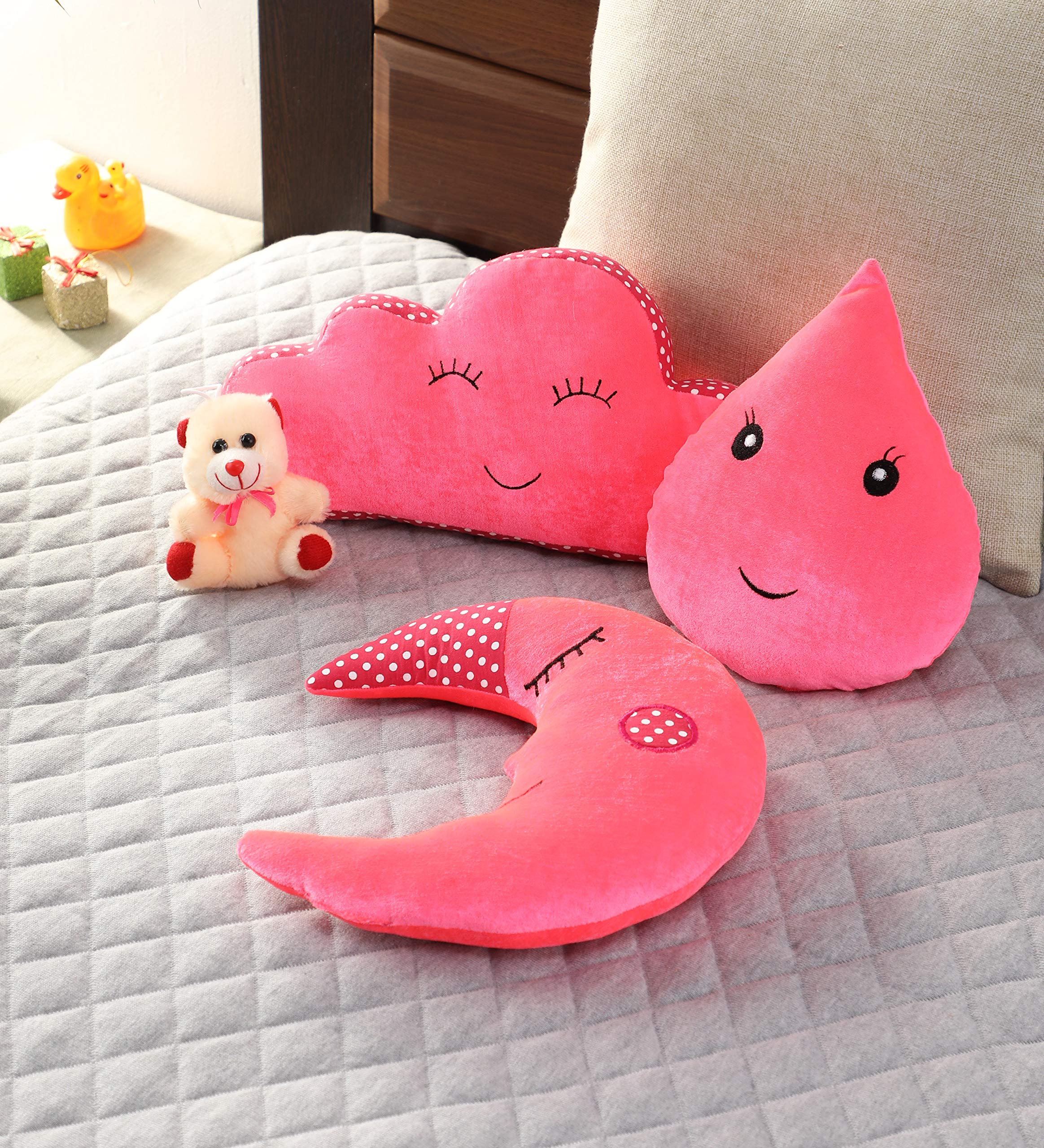 Oscar Home Cute Cresent Moon, Water Drop, Cloud Shape Cushion with Teddy Soft Toy for Kids.-image-45