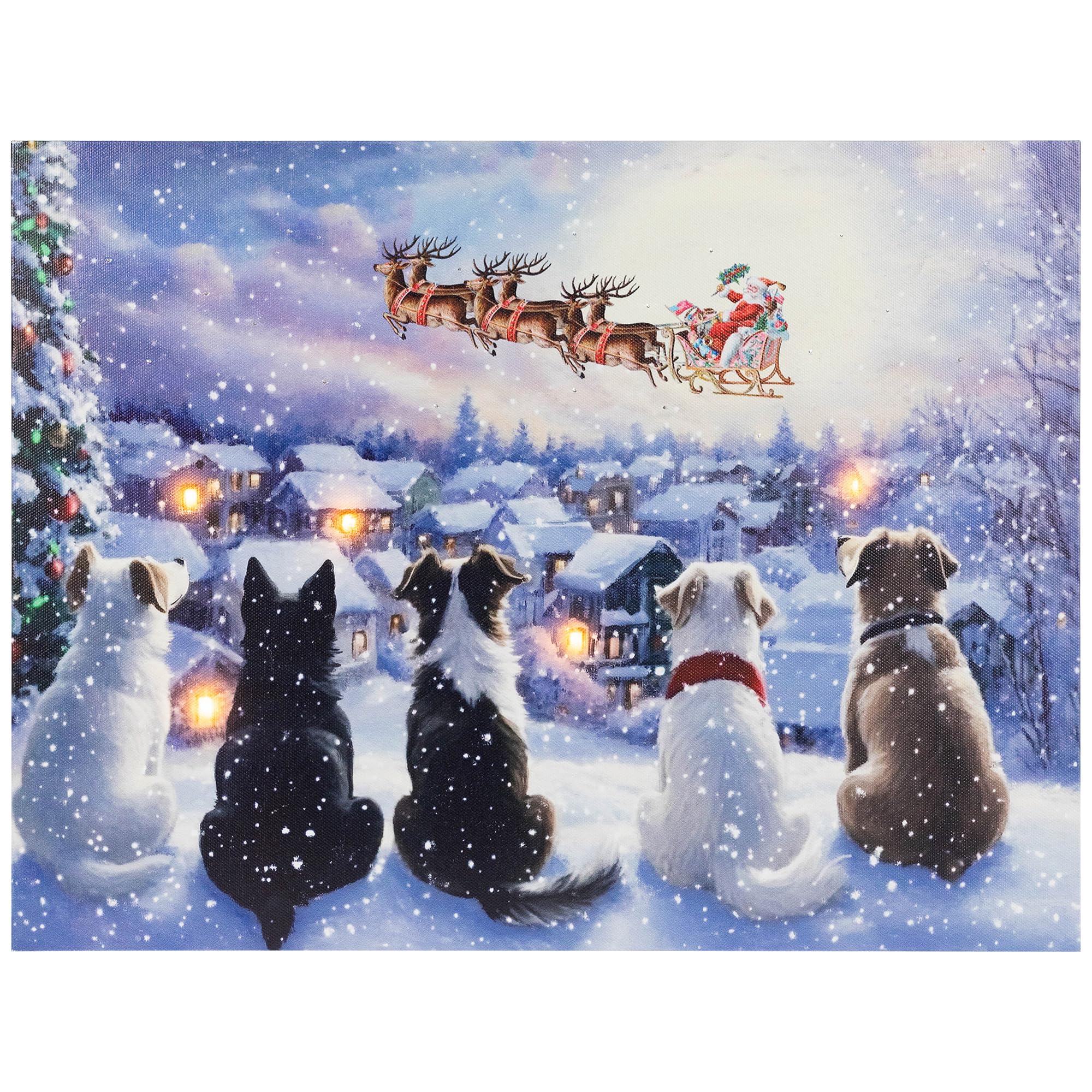 Northlight LED Fiber Optic Lighted Dogs Watching Santa Claus