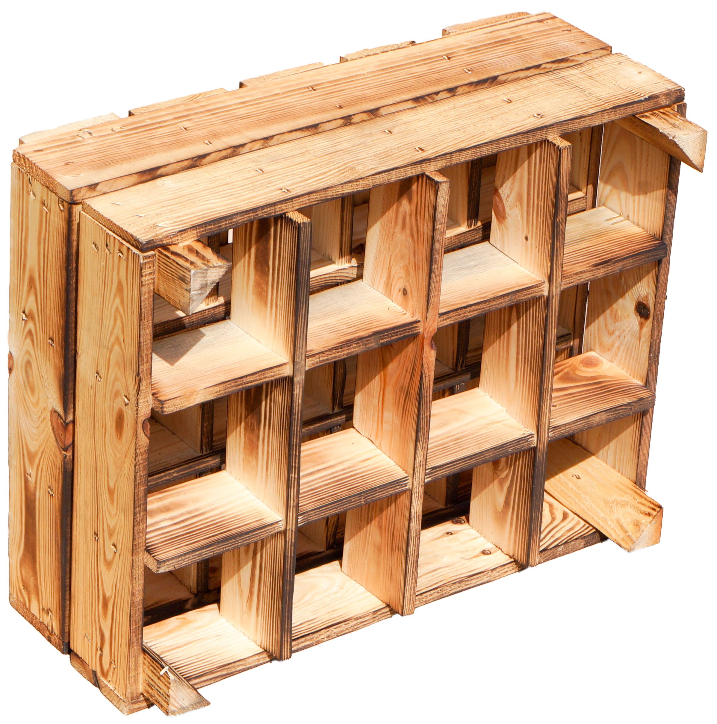 Lot De 3 Casiers à Vin En Bois X – Blanc, Naturel & Flammé – Étagère Bouteille 50x40x27 Cm – Kistenkolli
