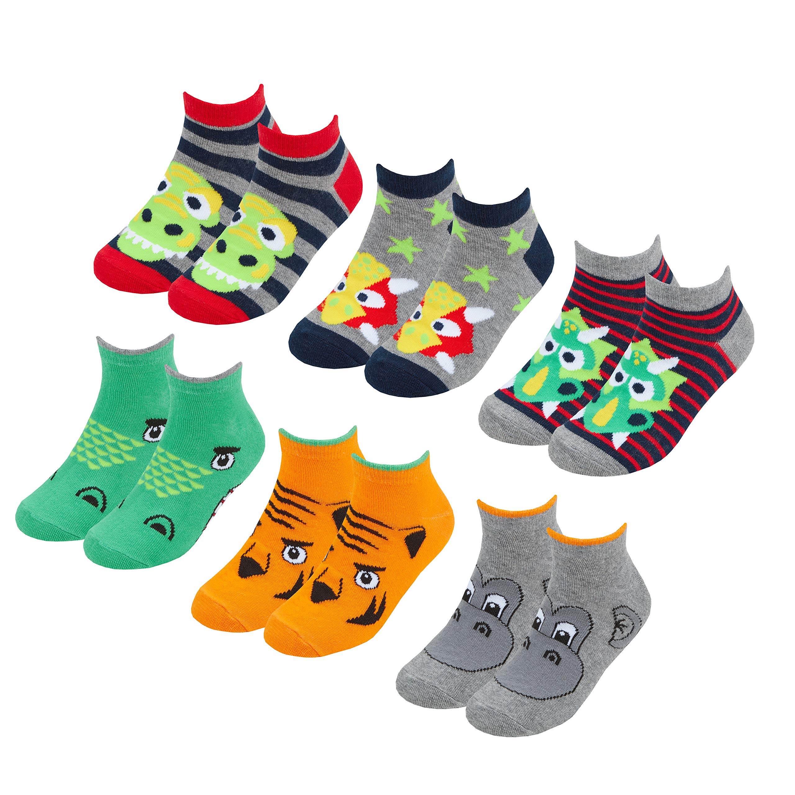 Metzuyan Boys Multibuy A - 6 Pairs Cotton Rich Ankle Socks (6 & 12 Pairs Multipack) Animal Trainer Liner