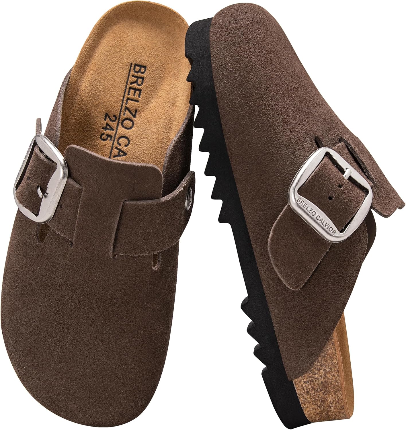 Suede Clogs for Women Leather Slip-on Mules Men's Potato Shoes Non Slip Sandals with Adjustable Buckle