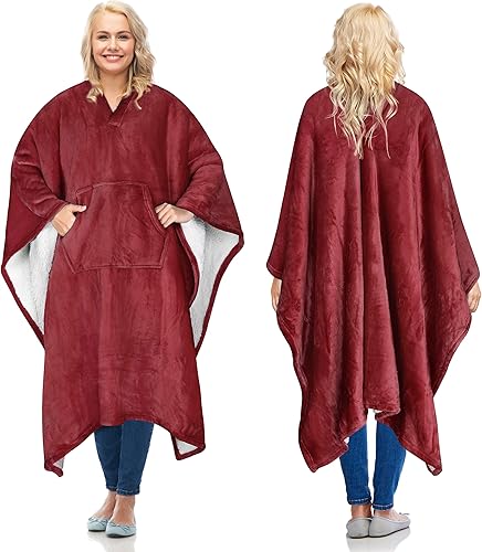 Miniatura 7 de Catalonia Manta Sherpa con estampado de vaca Poncho para adultos, mujeres y hombres, manta envolvente con bolsillo, cálida, suave, acogedora,