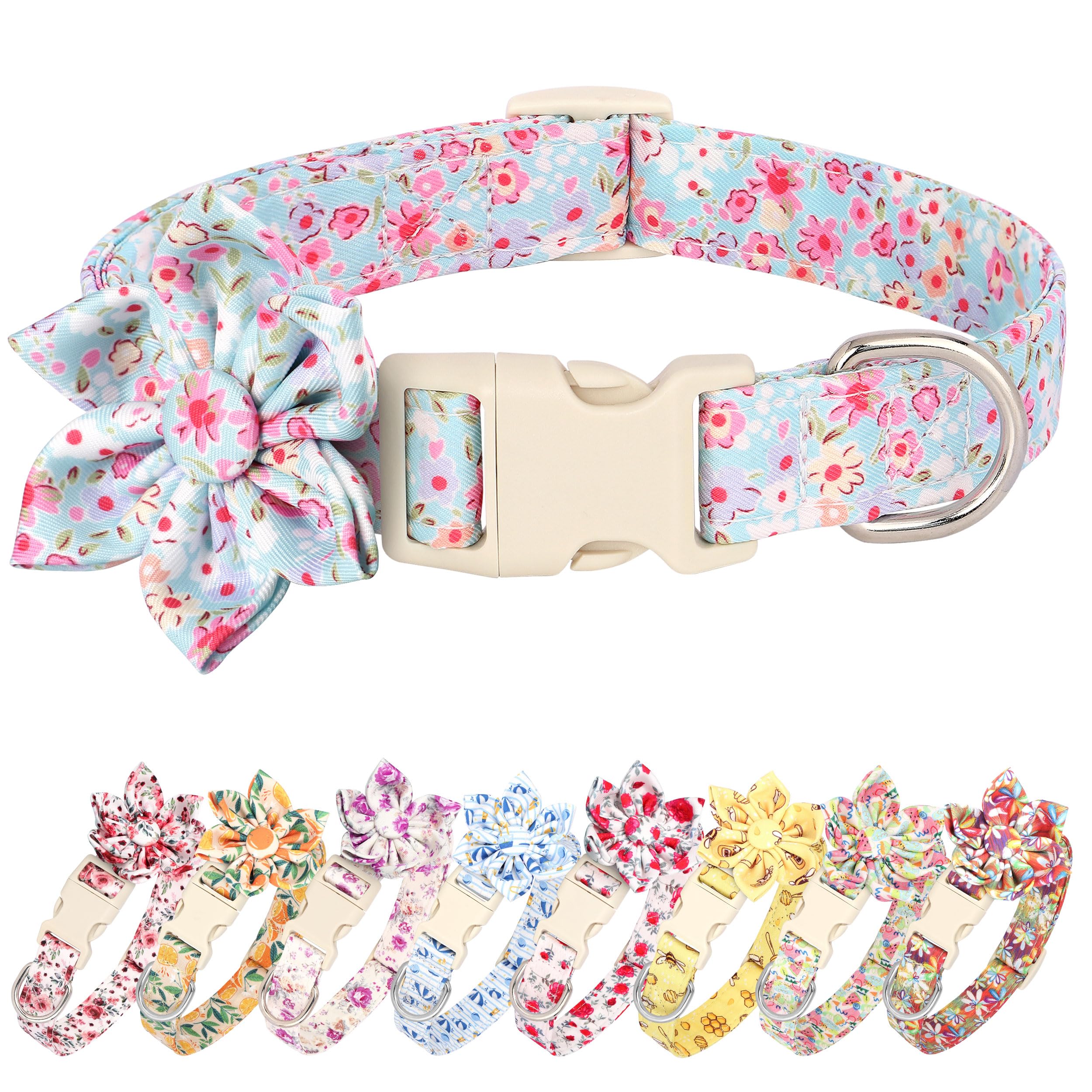 Collier pour chien avec fleur léger et doux motif floral réglable S