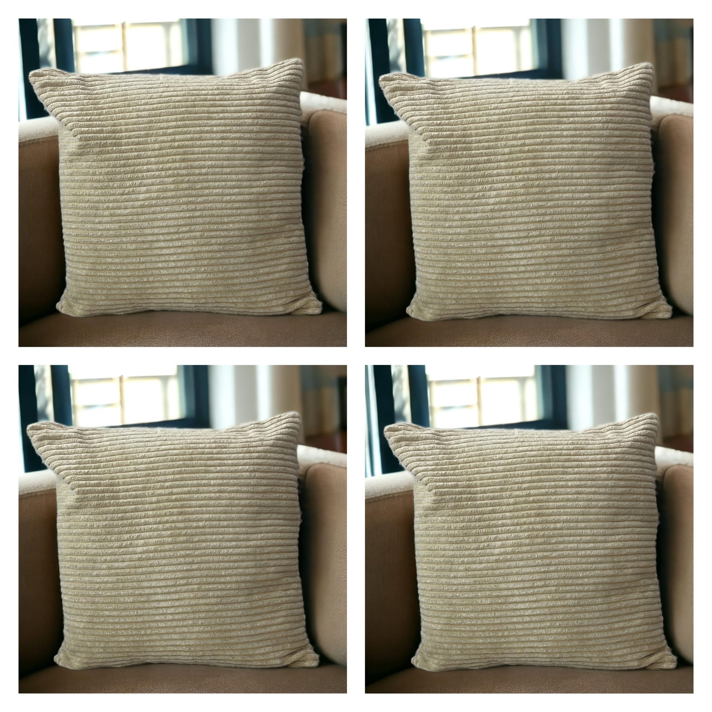 Seechoo Set of 4 - Corduroy Beige Sofa Cushion Covers 45 x 45 cm Decorative Pillows, 45 x 45 cm (Pack of 4)