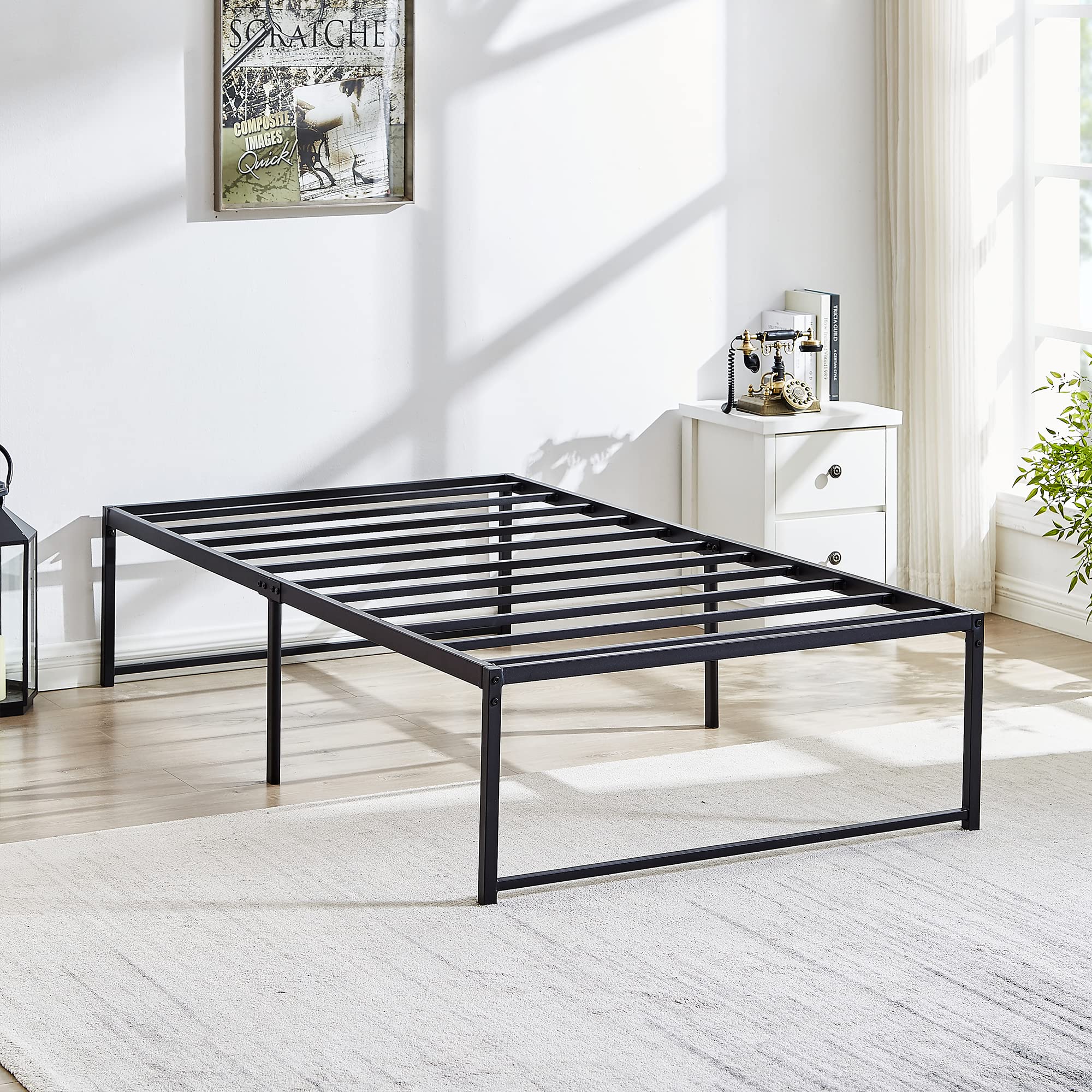VECELO 16" Metal Platform Tall Bed Frame,Mattress Foundation/No Box