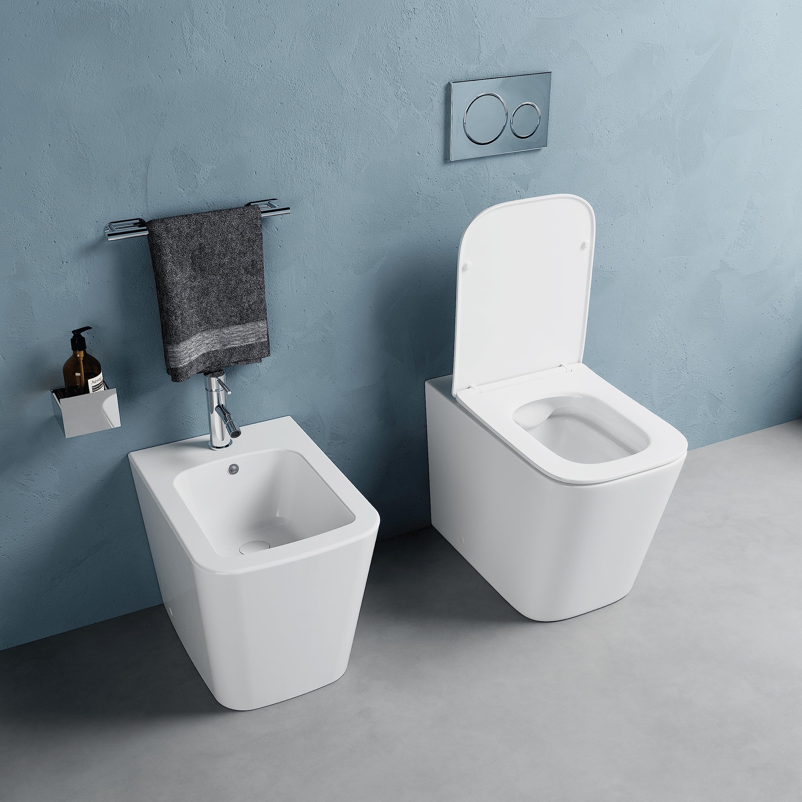 Sanitaria de cerámica filomuro blanco brillante jarrón sin rimless bidé asiento suave cierre de cierre ralentizado mod. Londres