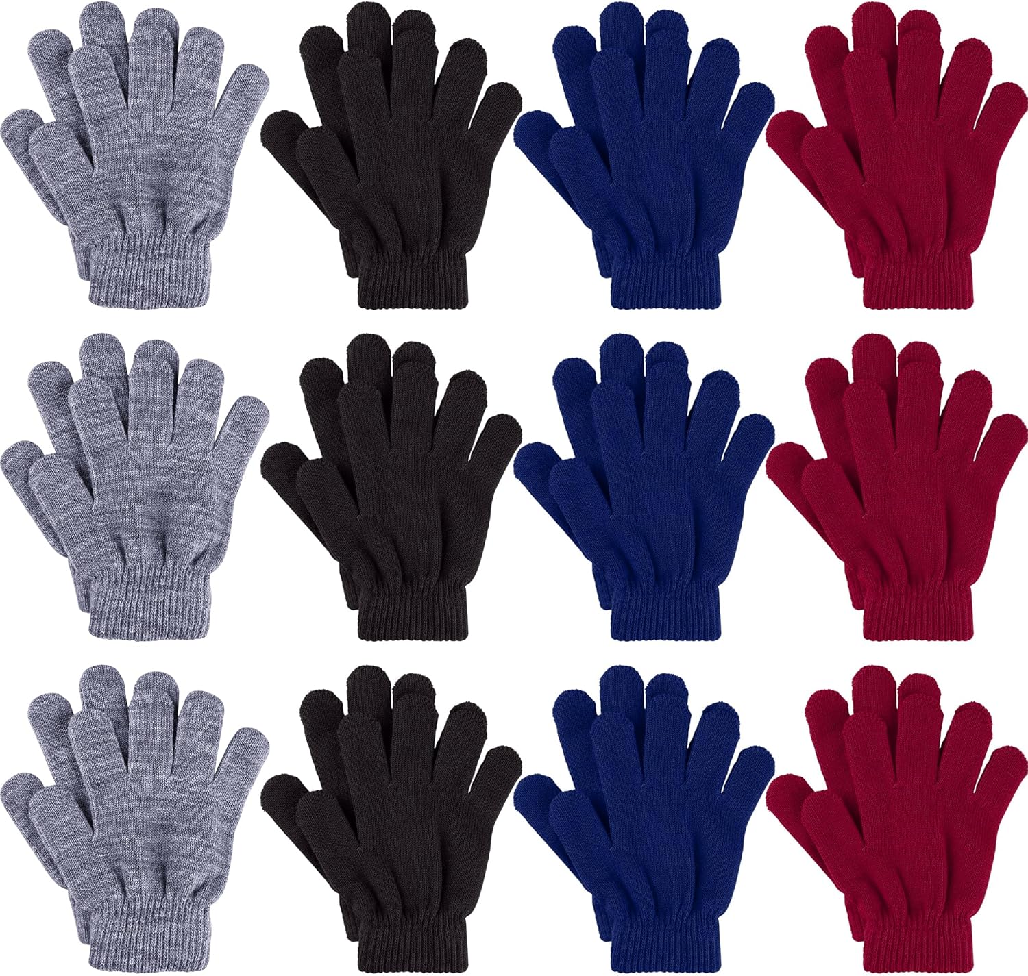 Glooarm 12 Pairs Kids Gloves Winter Toddler Gloves Full Fingers Knit Gloves Children Stretchy Warm Gloves Bulk for Boys Girls