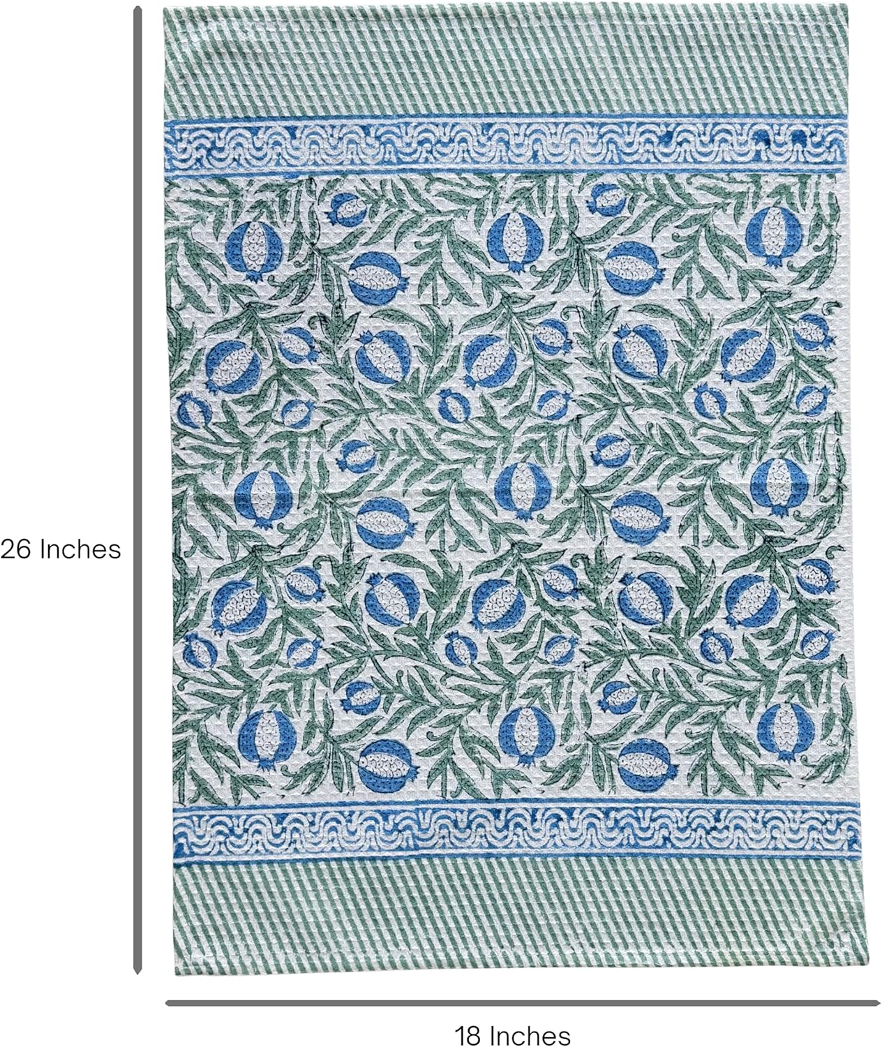 ATOSII 100% Cotton Hand Block Print Waffle Kitchen Towel, Set of 3, 18 x 26 Inches Ultra Absorbent Quick Dry Dish Towels, Lightweight Reusable Sustainable Tea Towels for Cleaning and Drying, Anar Blue