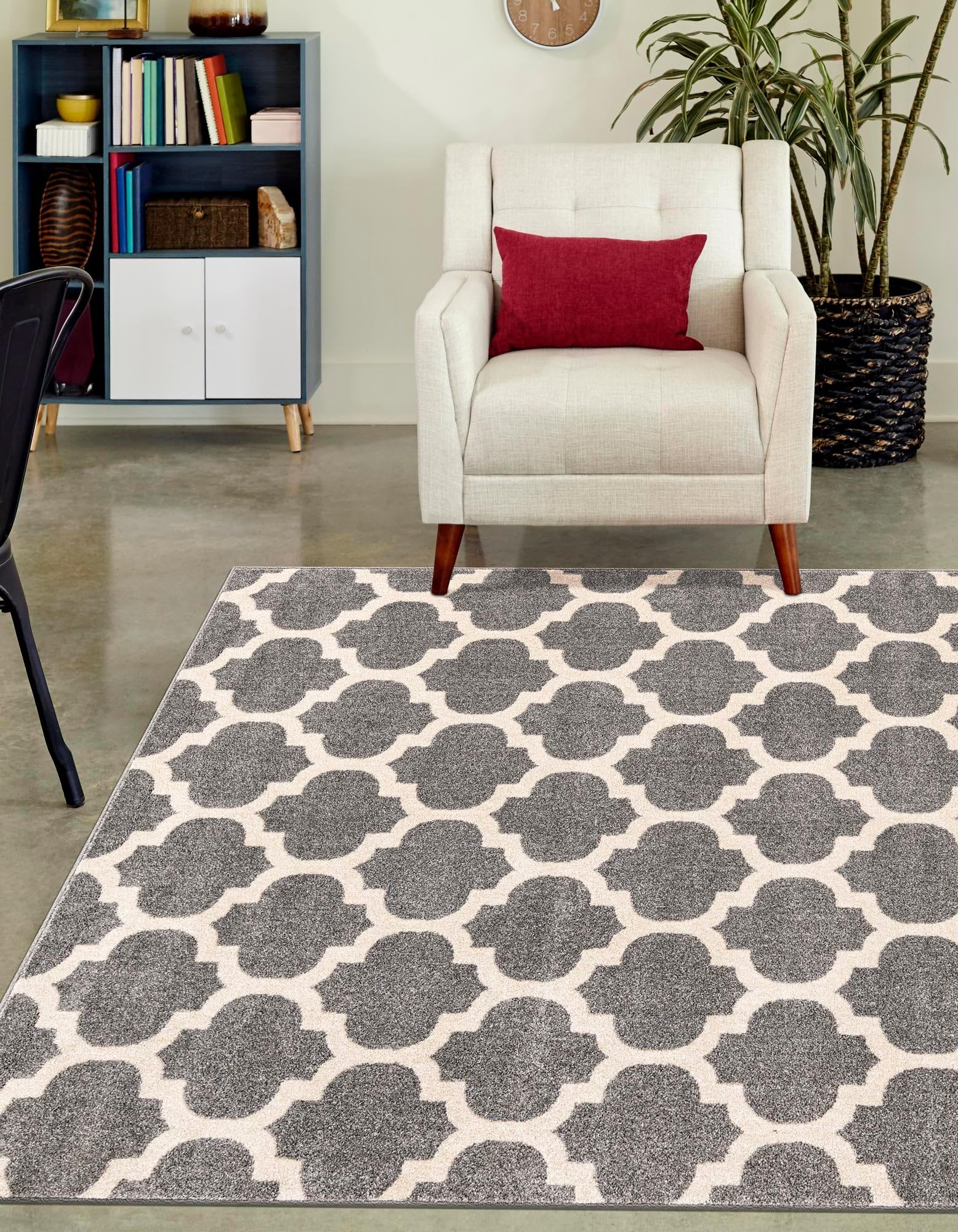 Rugs.com Lattice Collection Rug – 4x6 Dark Gray Medium-Pile Rug Perfect for Entryways, Kitchens, Breakfast Nooks, Accent Pieces