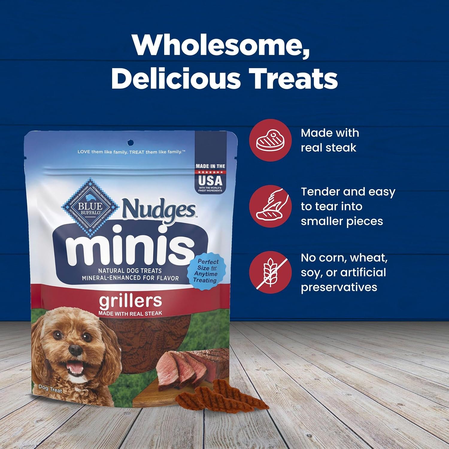 Blue Buffalo Nudges Minis Grillers Made with Real Steak, Natural Dog Treats Mineral-Enhanced for Flavor, 10 oz. Bag (Pack of 2)