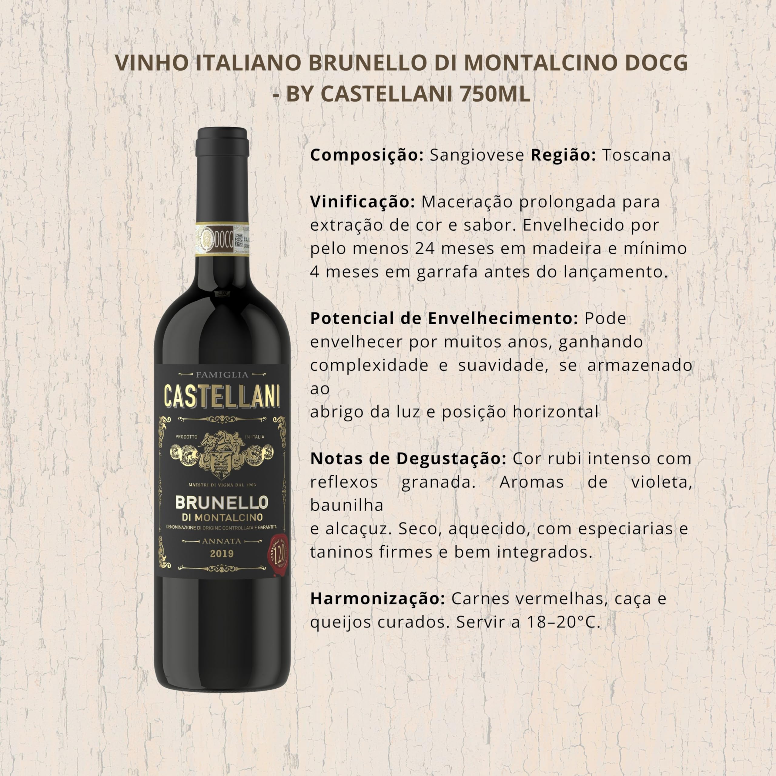 Vinho Italiano Brunello di Montalcino DOCG - by Castellani 750ml