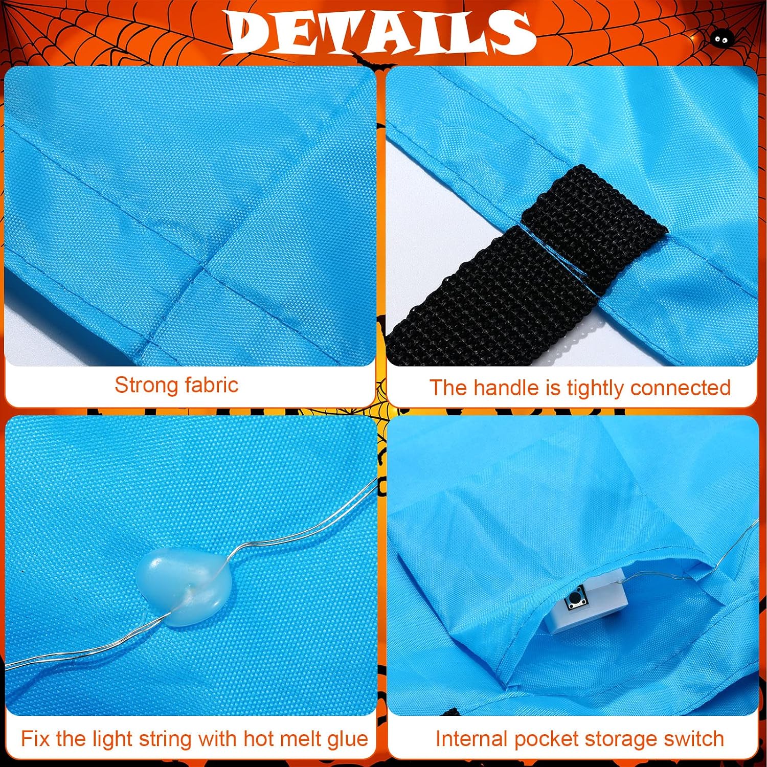 Shappy 2 Pcs LED Halloween Candy Bags Trick or Treat Light up Bucket,Blue