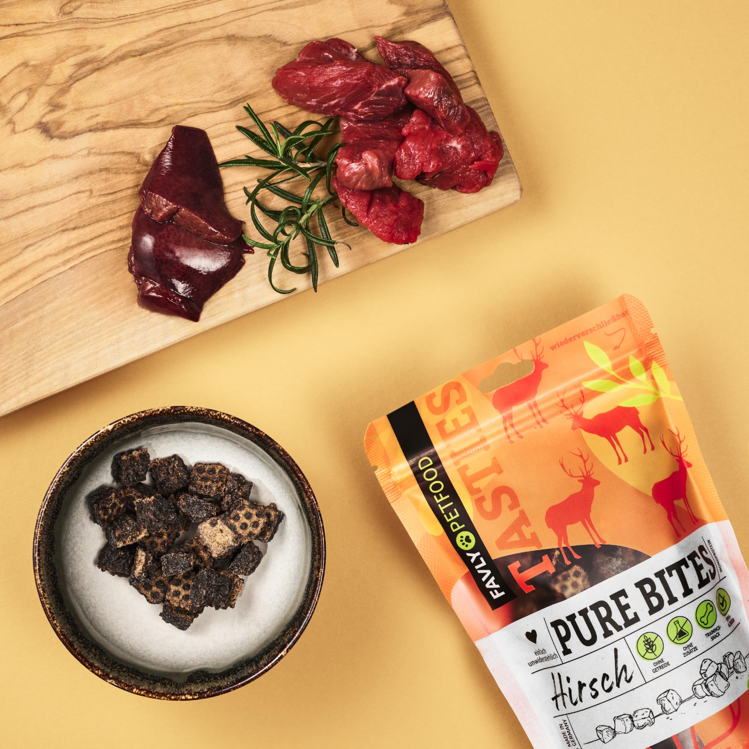 FAVLY Pure Bites Hirsch 6x120g, softe Hundeleckerli, Monoprotein