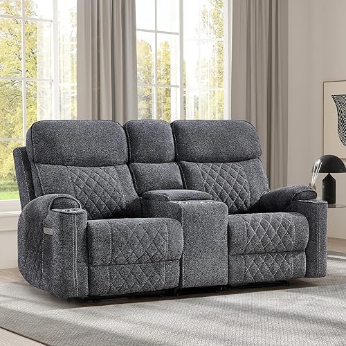 Miniatura 12 de EBELLO Juego de sofá reclinable eléctrico, sillón reclinable eléctrico de tela y sofá de 3 plazas con portavasos, puertos de carga USB Tipo-C y Gris