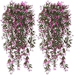 TOCHGREEN 4Pcs Artificial Hanging Plants Fern Vine, Faux Plastic Plants Fake Ivy Vine Greenery Garland with Purple Flower, Outdoor Indoor Decorations for Living Room Balcony Garden Wall Home Decor
