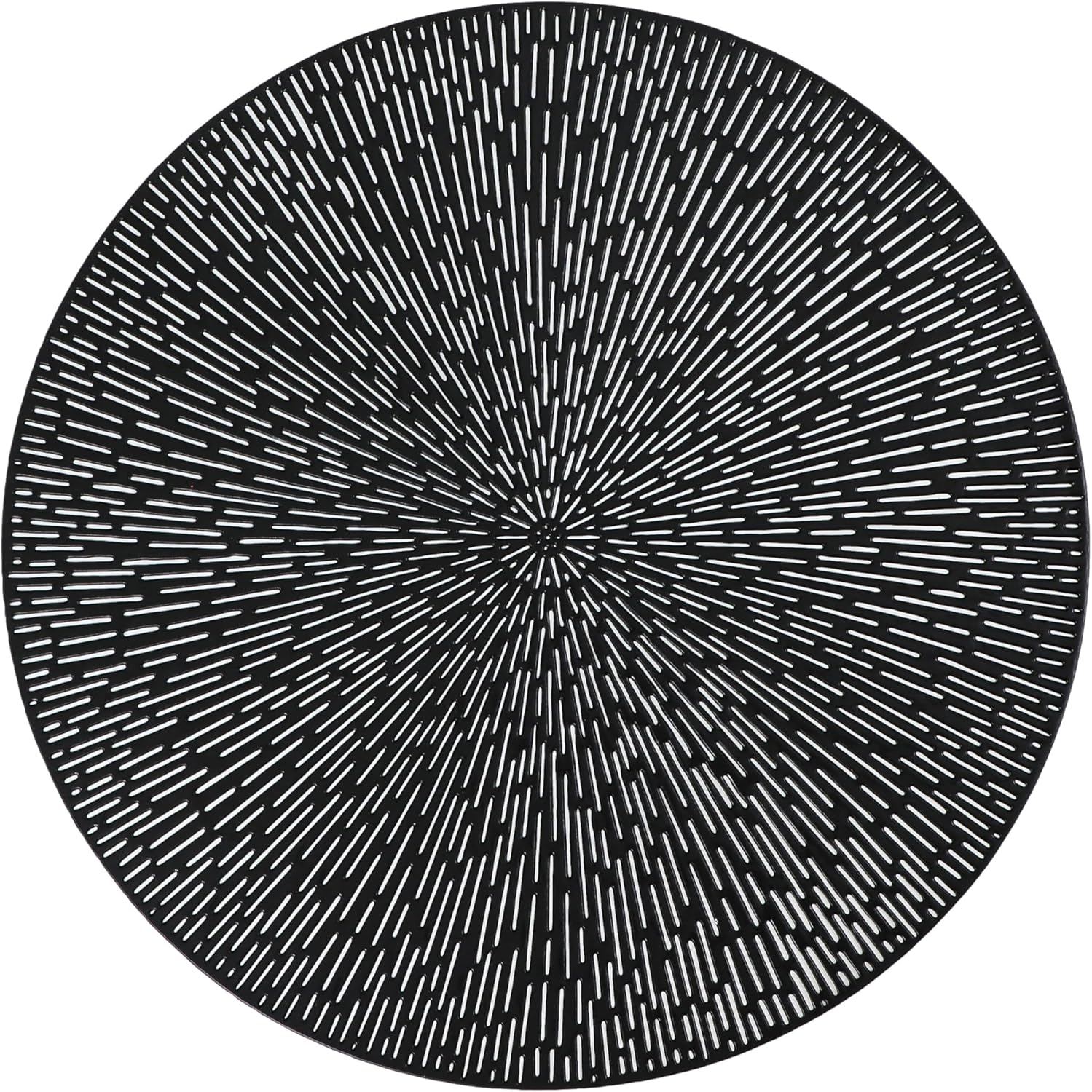 Snowkingdom 15 Inch Round Placemats Set of 18, Black Vinyl Washable Wipeable Easy Clean Place Mats, Non-Slip Heat-Resistant Kitchen Dining Table Mats Hollow Round Placemat for Party Wedding Halloween
