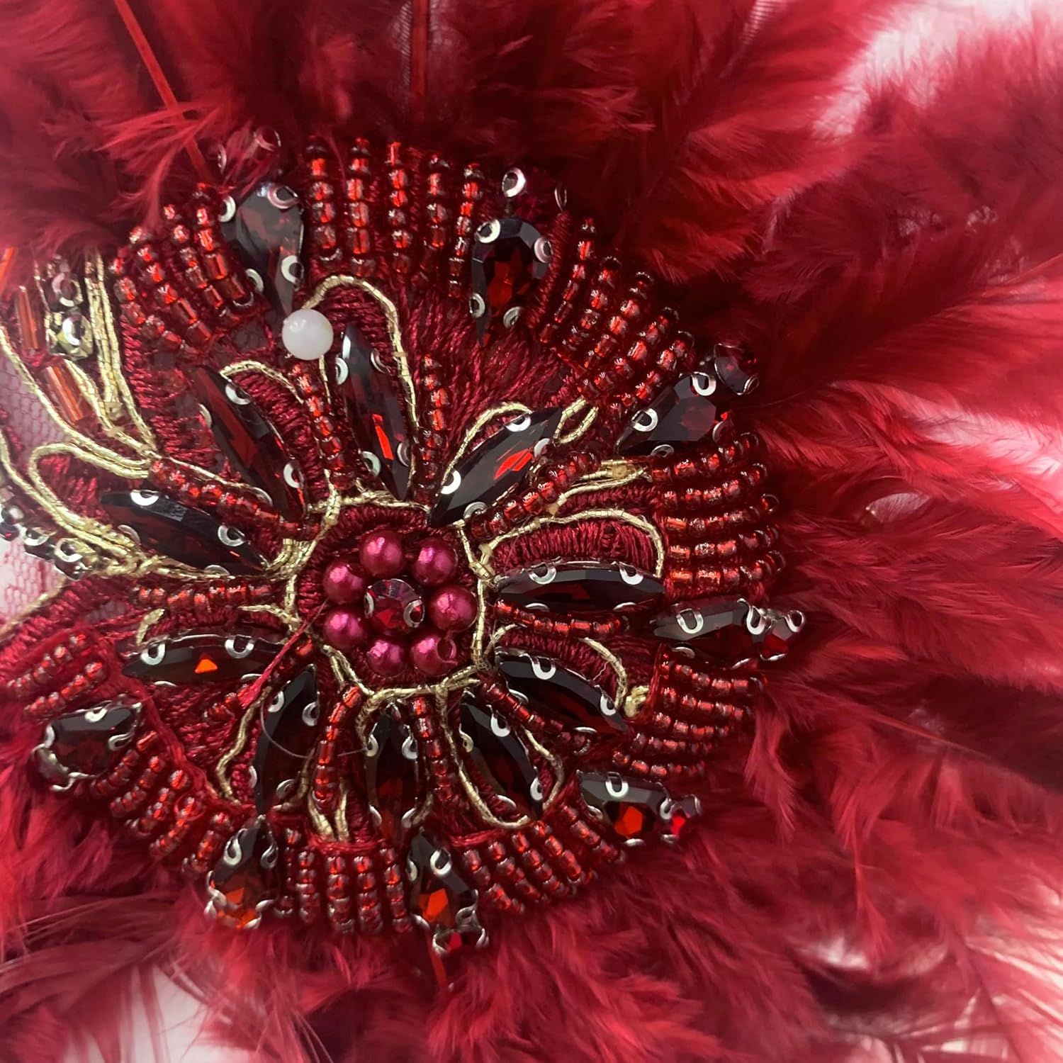 1 Pair Burgundy Feather Rhinestone Applique, Dress Appliques,Rhinestone Applique for Dress, Wedding, Costume Decoration Accessory Patch (Feather Applique - Burgundy)