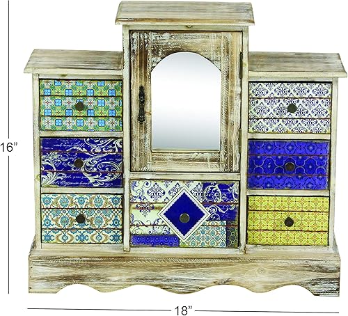 Miniatura 12 de Deco 79 Joyero rectangular de madera, 18 x 6 x 16 pulgadas, marrón claro