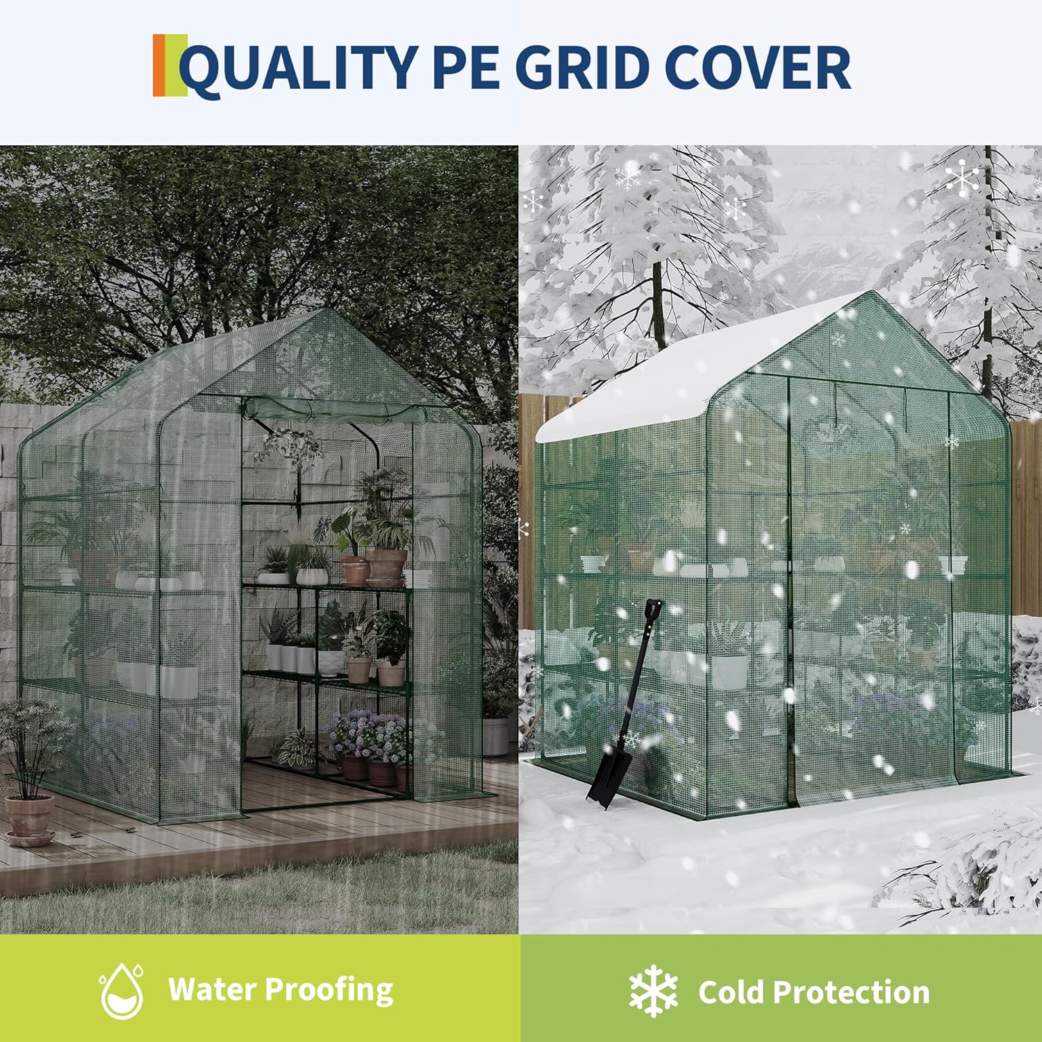 Greenhouses for Outdoors with 12 Wire Shelves, 4.7 x 4.7 x 6.4 ft Portable Greenhouse with Thicken PE Cover, Roll-up Zipper Door, Walk-in Green Houses for Seedling Flowers Growing