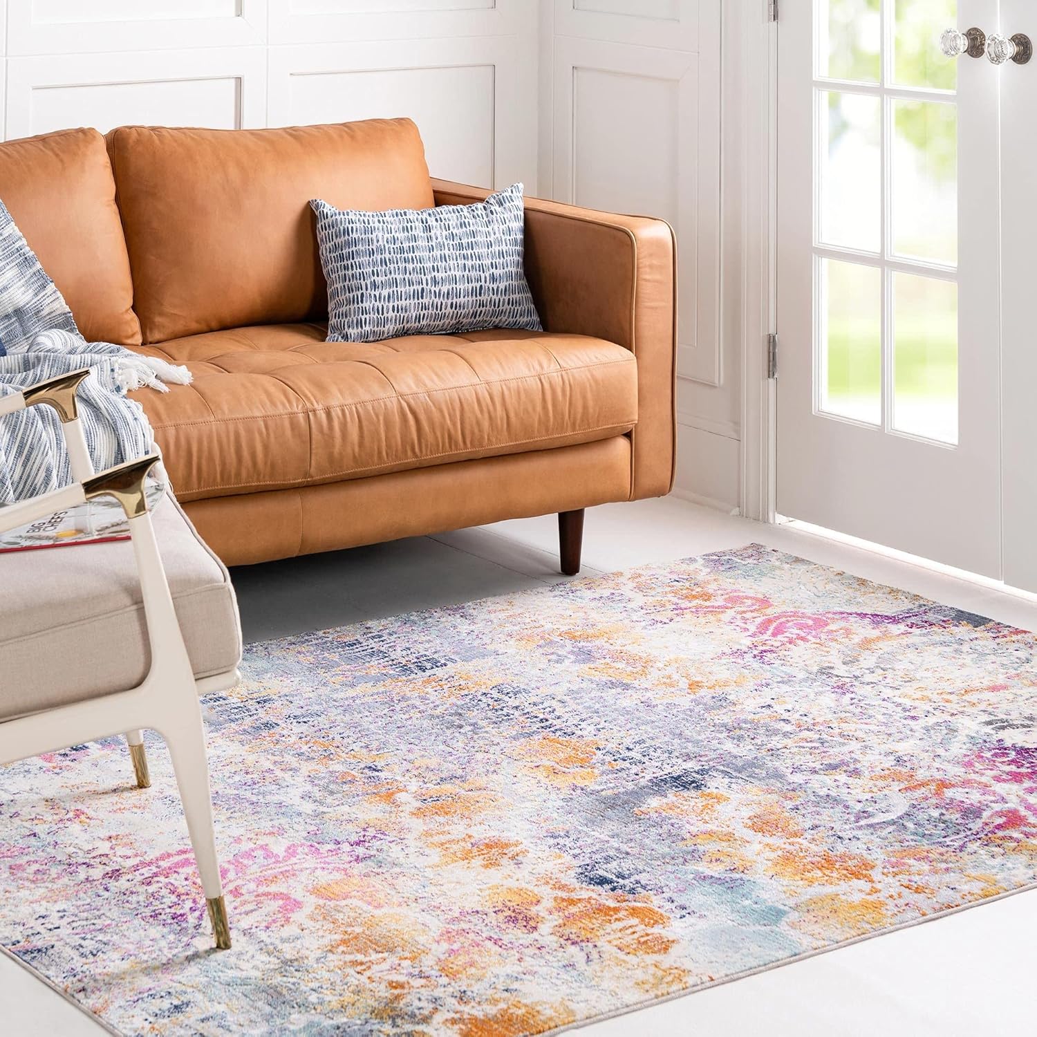 Rugs.com Malibu Collection Area Rug – 8' x 10' Multi Low-Pile Rug Perfect for Living Rooms, Large Dining Rooms, Open Floorplans