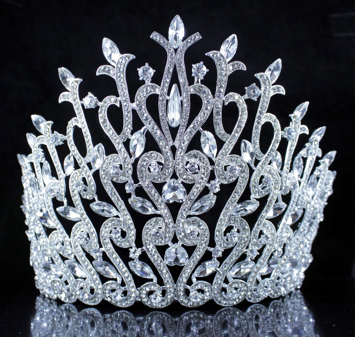 Gorgeous 5.75" Beauty Queen Rhinestone Large Tiara Crown With Hair Side Combs Silver Pageant Beauty Contest Prom Bridal Party T2030