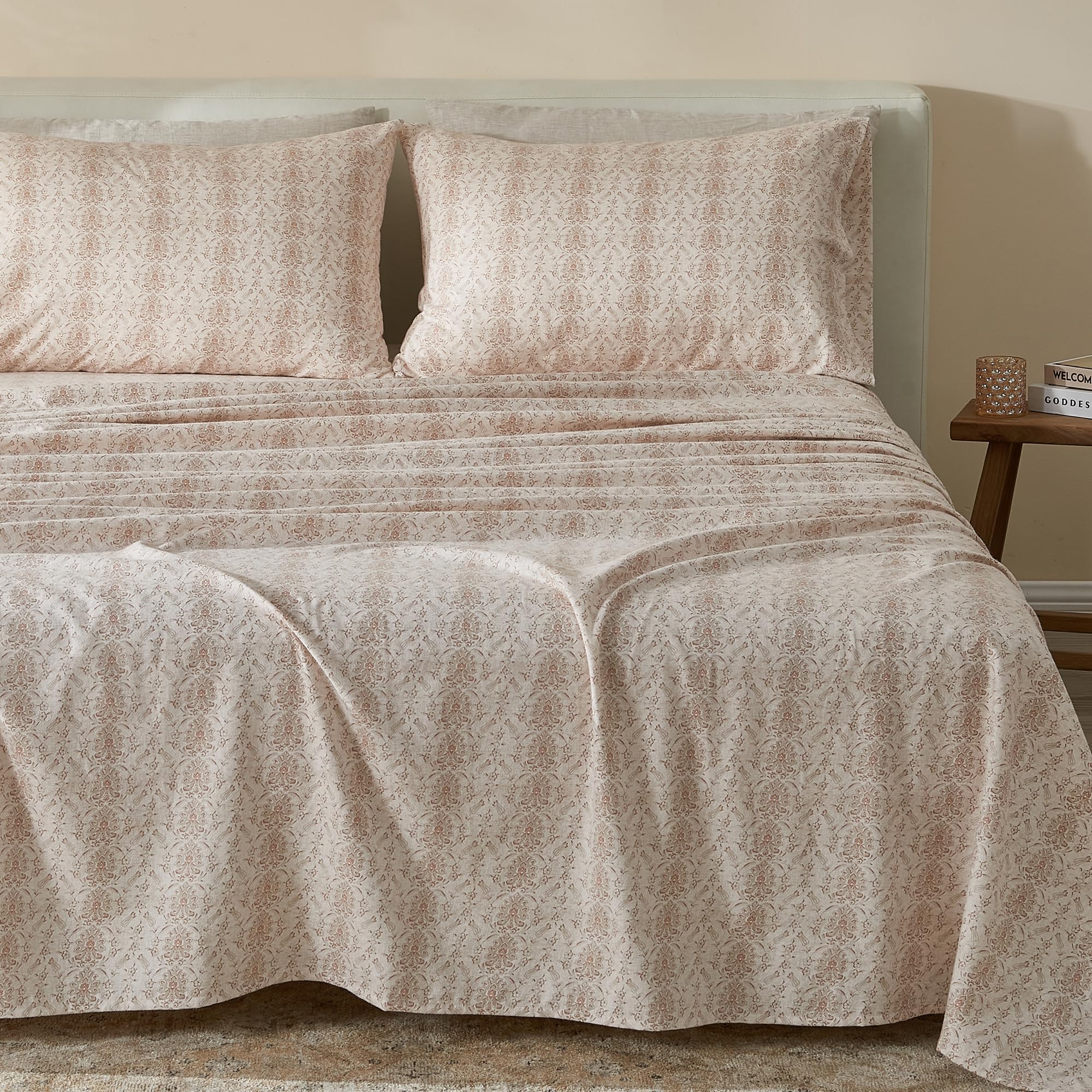 100% Turkish Cotton King Flannel Sheets Set | Taupe Farmhouse, Soft Flannel Sheets | Warm, Double Brushed Bed Sheets (King, Geometric - Natural)