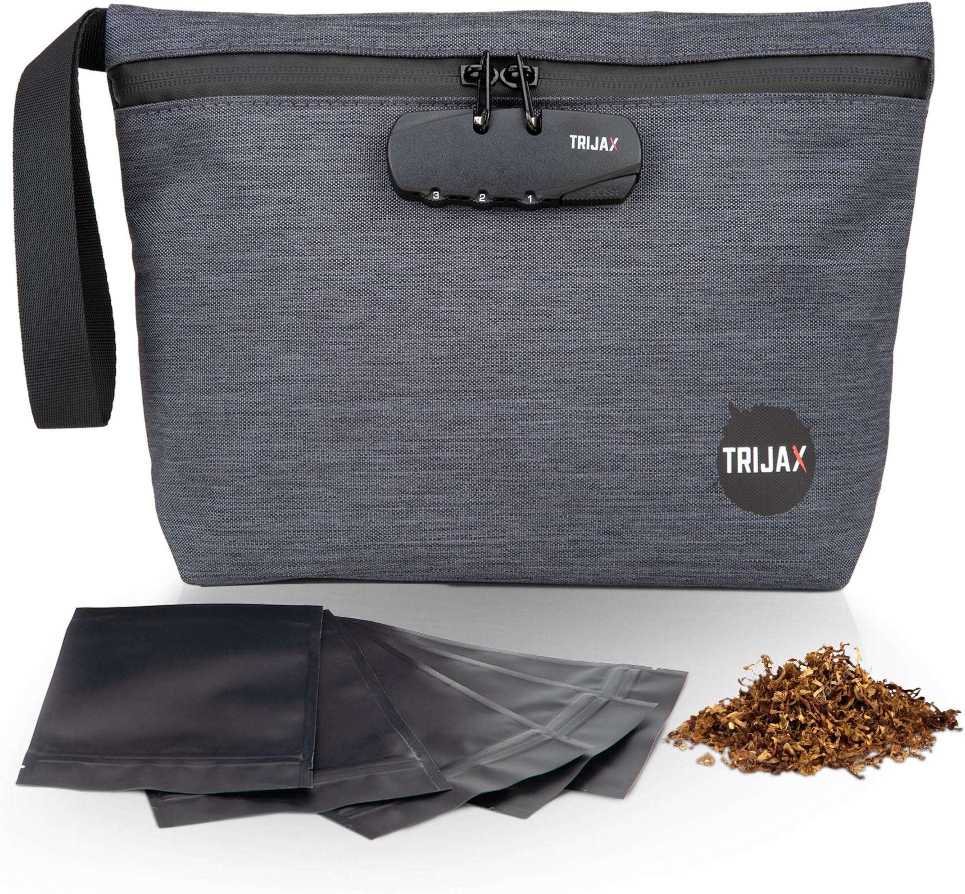 Smell Proof Bag with Lock - Odor Proof Stash Pouch - Carbon Lined Divider Pockets To Eliminate Stink - Stores Herbs, Spices, Smelly Accessories, Waterproof With Hand Strap - Grey