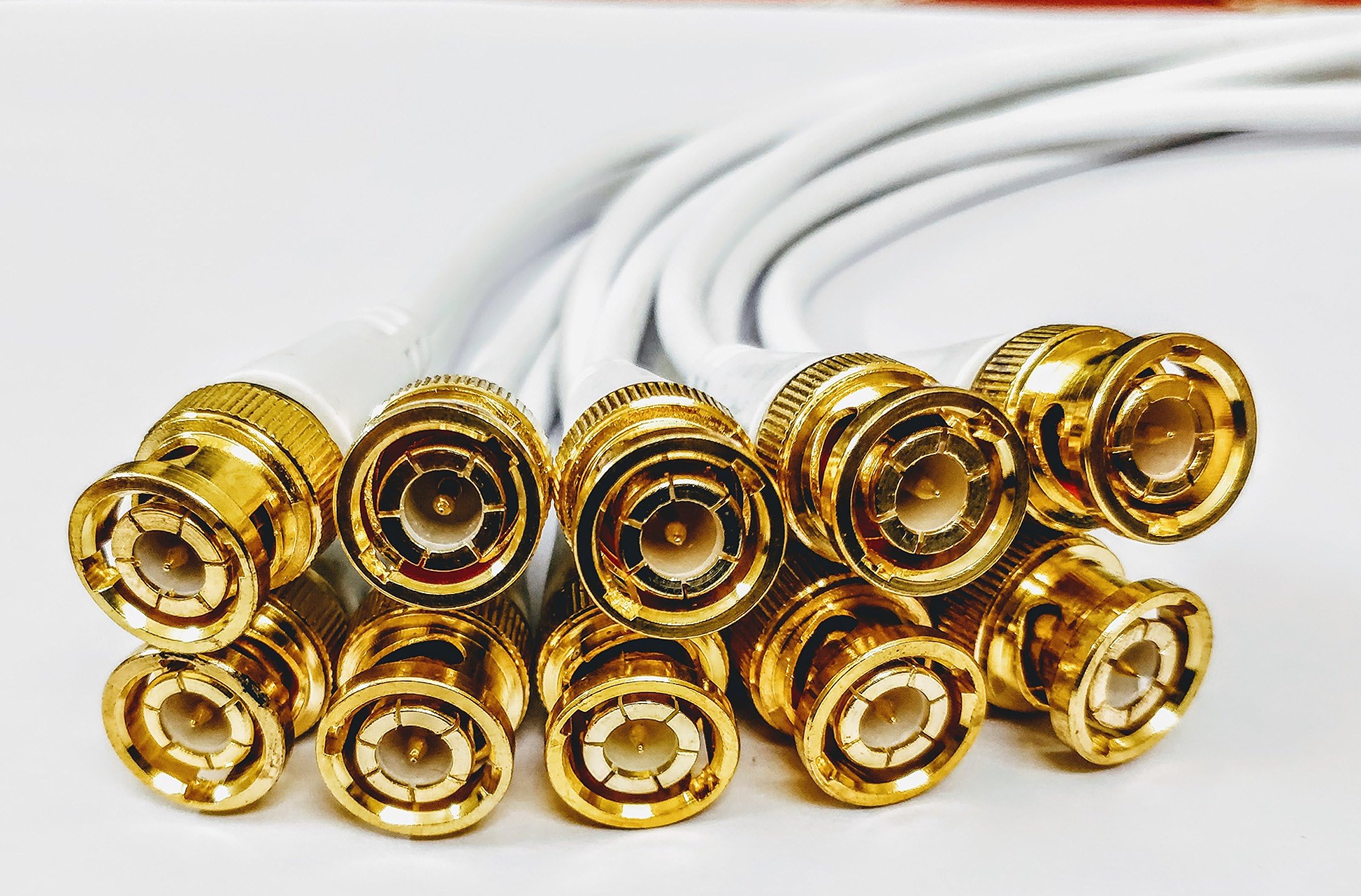 QXN PRO - BNC Connector with Copper Wire Moulded - 10PCS - 18CM - BNC Golden Male Plug Cable (White)