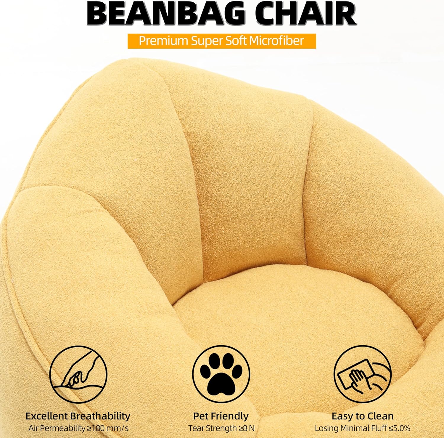 Bean Bag Chairs for Adults, Bean Bag Chair for Kids, 3.4 FT Comfy Beanbag Chair with Ottoman, Bubble Chair Corner Chair, Modern Giant Bean Bag Sofa for Living Room, Yellow