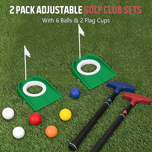 Miniatura 7 de MultiOutools Putters de golf para hombres y mujeres, paquete de 2 juegos de palos de golf ajustables con 6 bolas y 2 copas de bandera, mini putters