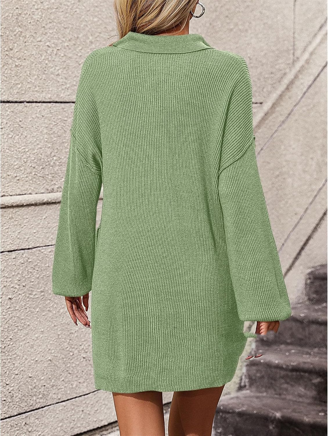 Generic Women'S Fall Winter Sweater Dress Long Sleeve Button Lapel V Neck Ribbed Knit Dress Loose Bodycon Midi Pencil Dresses