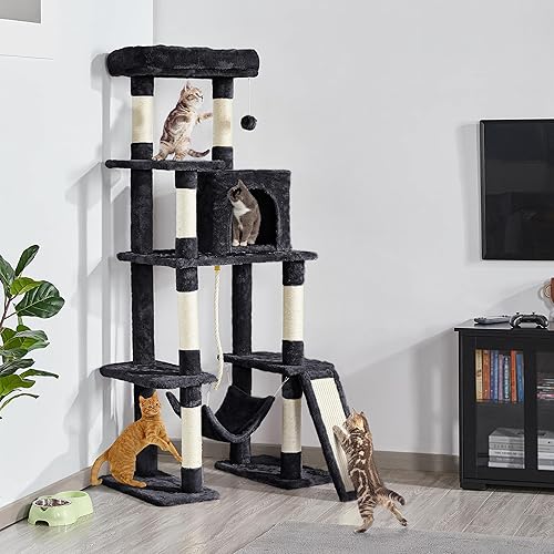Miniatura 42 de Topeakmart Árbol para gatos de 63 pulgadas, mueble grande de torre para gatos con condominio para gatos, plataforma acolchada y poste rascador