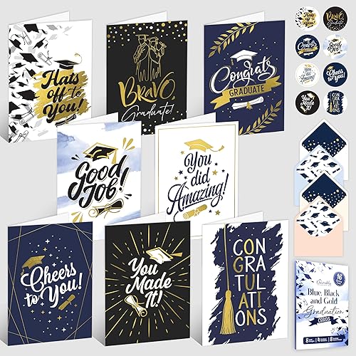 Decorably 16 Gold Foil 5x7in Pack of Graduation Cards with