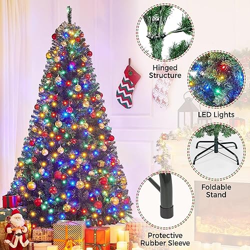 Vista 49 de Yaheetech 7.5ft Pre-lit Spruce Artificial Christmas Tree Snow Flocked Hinges Tree with 550 Multicolor LED Lights & 1284 Branch Tips & Metal Stand