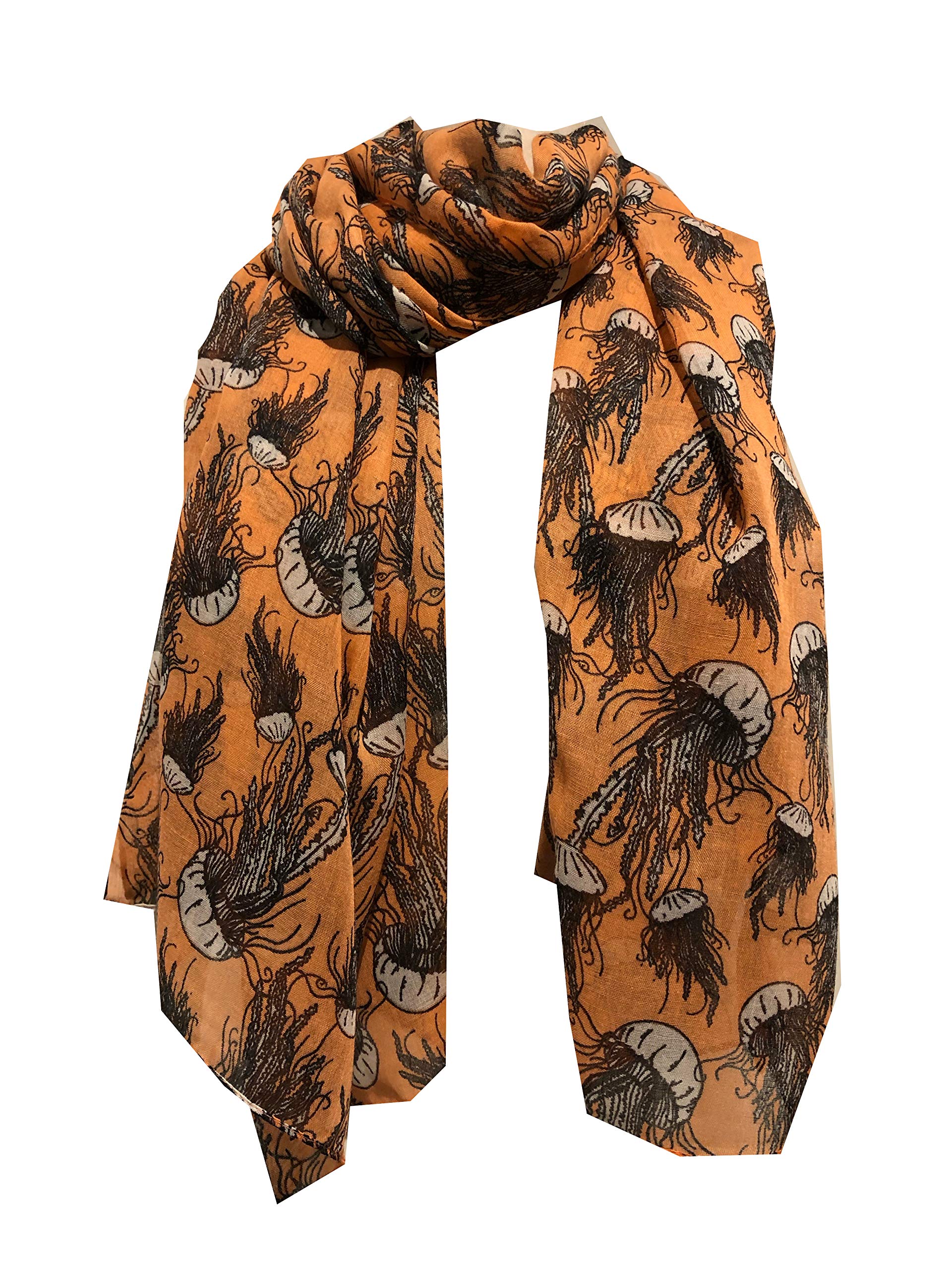 Pamper Yourself Now Women's Orange Peachy Jellyfish Design Scarf.