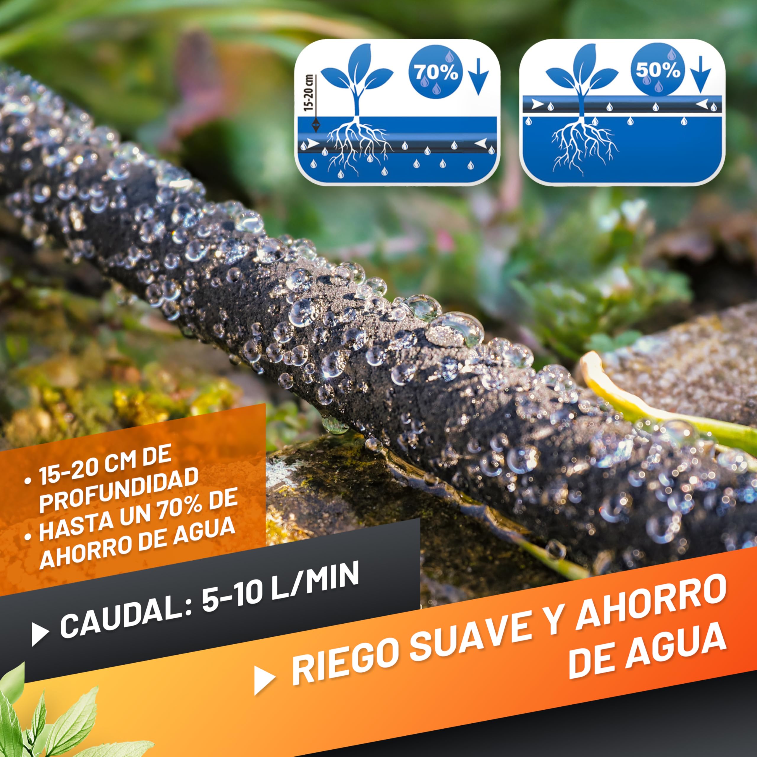 GRÜNTEK Manguera Porosa de Riego por Goteo 15M - Para el riego de jardines y huertos