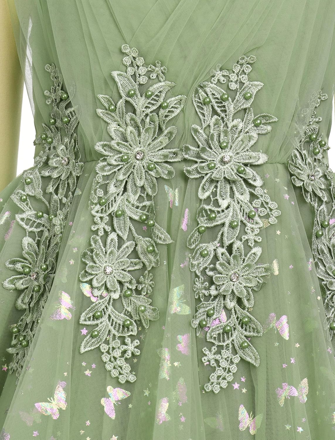 IDOPIP Flower Girl Sequin Butterfly Dress for Kids Wedding Pageant Party Long Gown Princess Birthday Handkerchief Tulle Dress - Image 4