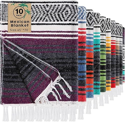 Miniatura 7 de Mantas y mantas mexicanas de 45 x 70 pulgadas, manta gruesa de yoga al aire libre, auténtica manta de sarape, manta de fiesta, playa, fiesta,