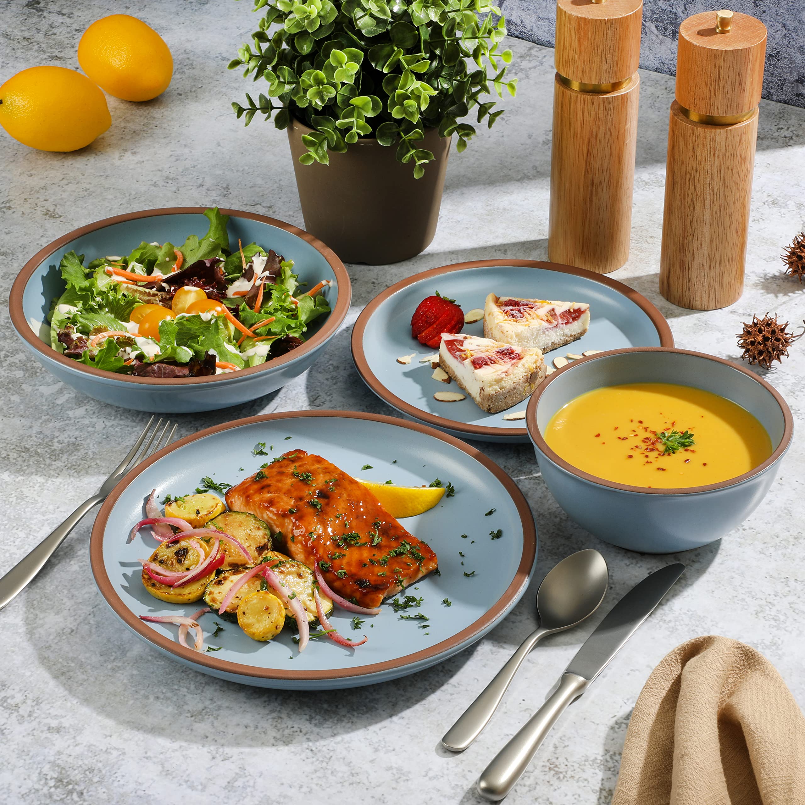 Gibson Elite Lagos 16 Piece Double Bowl Dinnerware Set Light